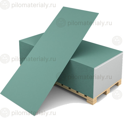 Гипсокартон влагостойкий ГКЛВ 9,5х1200х3000